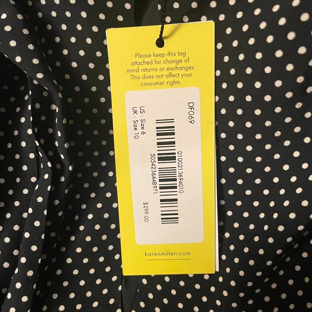 Karen Millen Black White Ruffle Keyhole Tie Neck Dress Size 6 - Picture 4 of 9